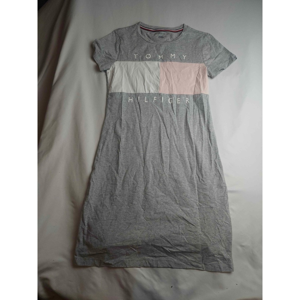 Tommy Hilfiger Womens XS Grey Colorblock Logo T-Shirt Dress Short Sleeve Casual